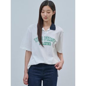 루즈핏 T칼라 반소매 피케 티셔츠  아이보리 (BF4542S020)