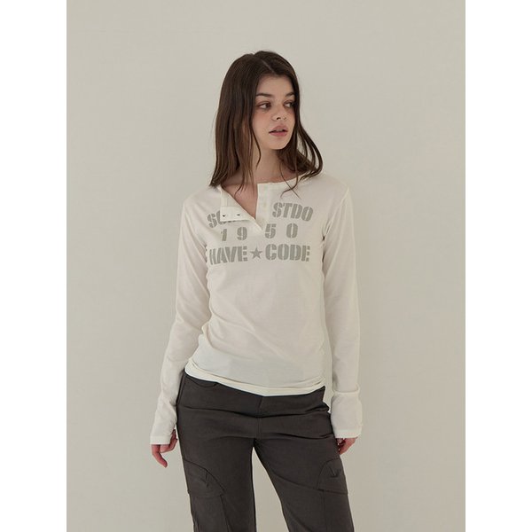 헨리넥 버튼 롱슬리브 (아이보리)