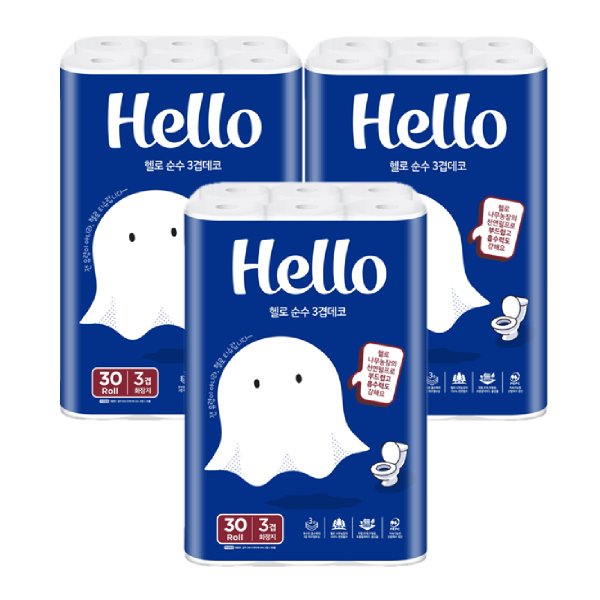 순수 3겹 데코 화장지 33m 30롤 3팩
