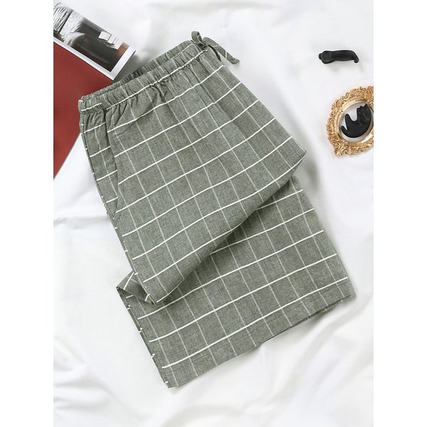 카키 M.체크 5부 순면 남성 잠옷 파자마 바지