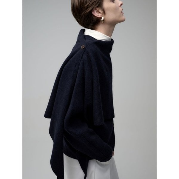 WOOL DRAPED CAPE- NAVY