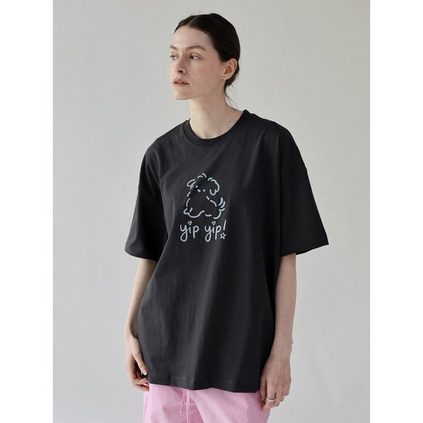 퍼피 라운드 반팔 티셔츠_charcoal