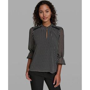 칼라거펠트 우먼 Front Keyhole 폴카 도트 우븐 Blouse - 블랙 소프트 화이트 26540317 1390163