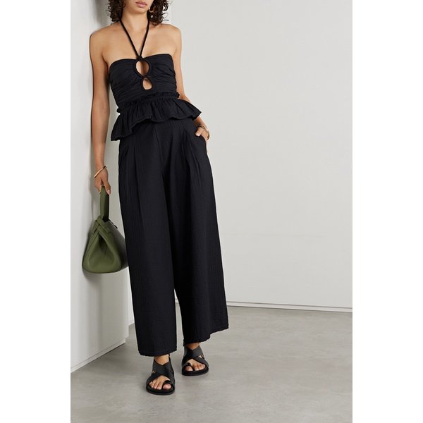 Adaleigh Cropped Pintucked Cotton-voile Halterneck Top 블랙 1647597291725392