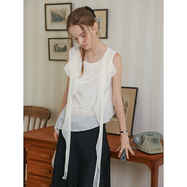 DD_Drape neck layered blouse_WHITE