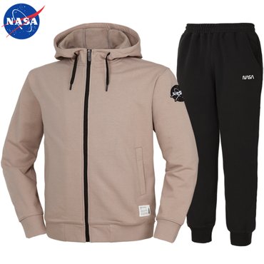 NASA 나사 남녀공용 세미 오버핏 후드집업+면 조거팬츠 상하세트 N-552UBG+N-350PBK 빅사이즈