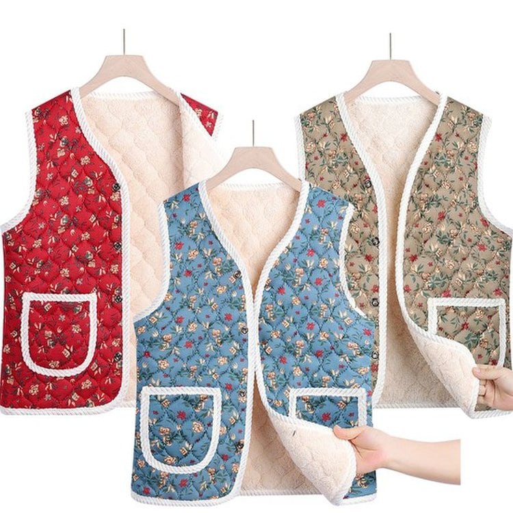 에이치투 할머니 꽃무늬 김장 조끼 누빔 양털 퀼팅 보온 레트로 촌캉스 방한