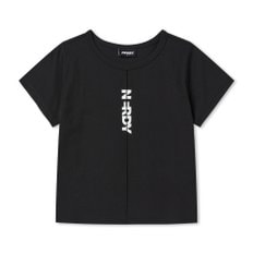 우먼스 버티컬 블랭크 로고 반팔 티셔츠 블랙