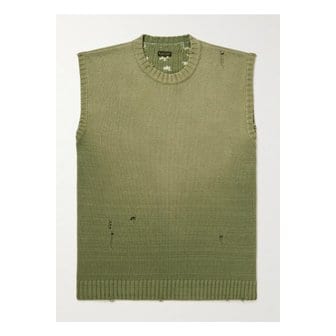 캐피탈 5G 디스트레스 코튼 혼방 자카드 스웨터 베스트 그린 1647597341767165