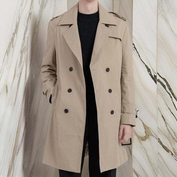 [옷자락] 남자 하프 트렌치 더블버튼 데이트룩 코트