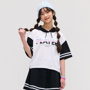 여아 테이프 장식 반팔 후드T shirt_P361457588