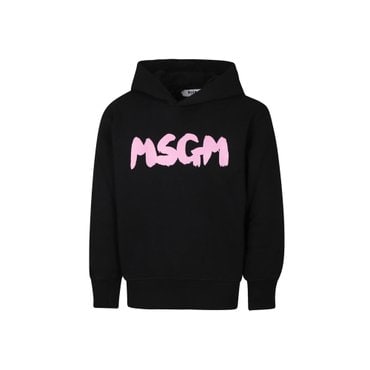 MSGM 24FW 키즈 여성 후드티 블랙/핑크 F4MSJUHS057 11008