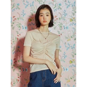 [LINE] Shirring Top Layered T-Shirt (Beige)