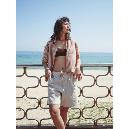 플랫웨이브 인 서울 Salkin Linen Walkshorts Ecru