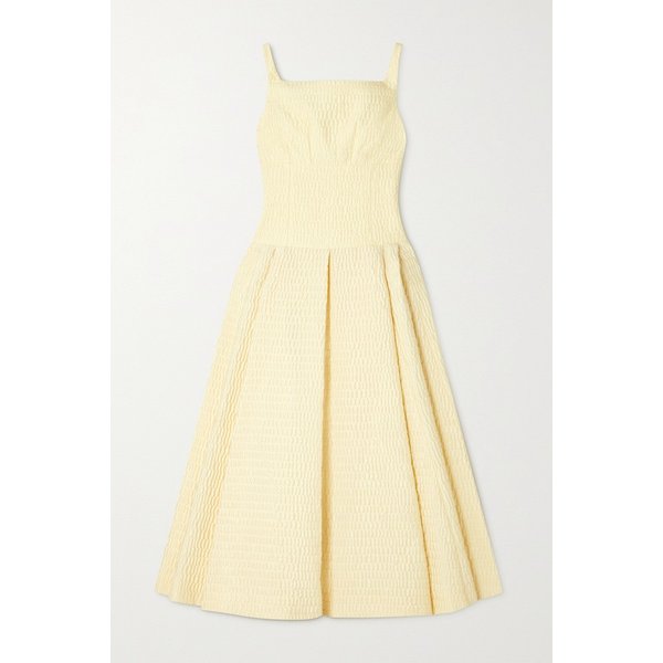 에밀리아 윅스테드 Sunne Pleated Cotton-blend Cloqué Midi Dress 아이보리 34344356236750526
