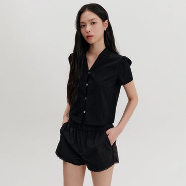 룩캐스트 솔라 퍼프 슬리브리스 셔츠_블랙 / SOLA PUFF SLEEVES SHIRTS_BLACK