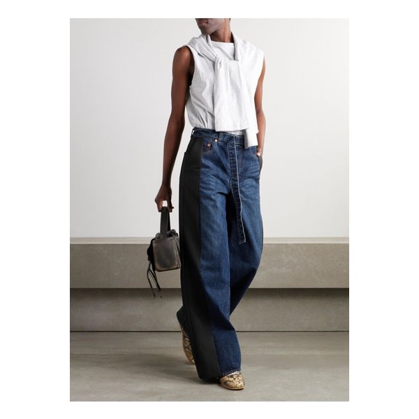 벨트 울 혼방 트리밍 데님 와이드 팬츠 블루 1647597359652559