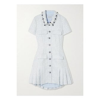 셀프포트레이트 크리스털 장식 메탈릭 부클레 트위드 미니 드레스 블루 1647597358034165