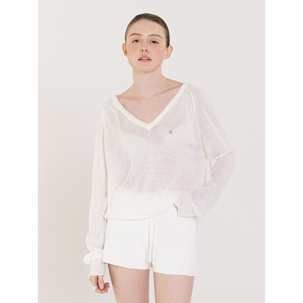 See-through Metal logo Sleeve knit 아이보리