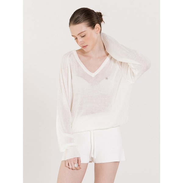 See-through Metal logo Sleeve knit 아이보리