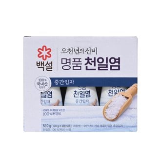 CJ제일제당 백설 명품 천일염 중간입자 170g X 3입