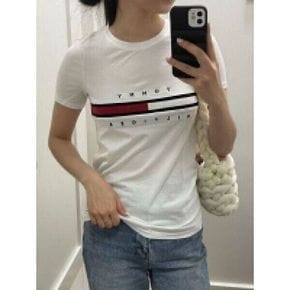여성 시그니처 로고 자수 반팔 티셔츠