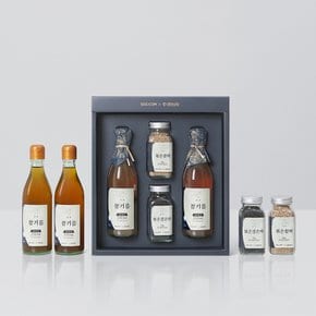 [대현상회] Premium 국산 참기름 선물세트 (참기름350ml2병,볶은검은깨,80g,볶은참깨 80g) (선물상자포장)