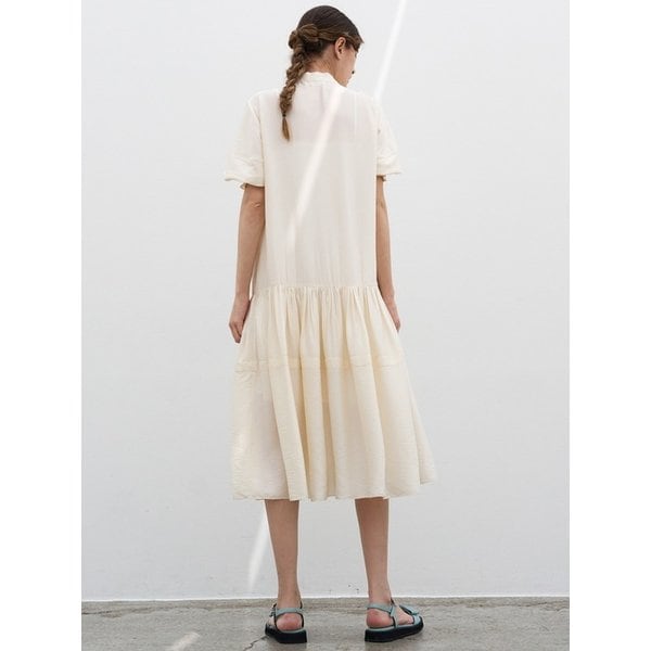 RIBBON SHIRRING DRESS_CREAM