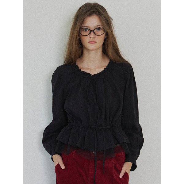 Sheer Layering Long Sleeve Blouse_Black