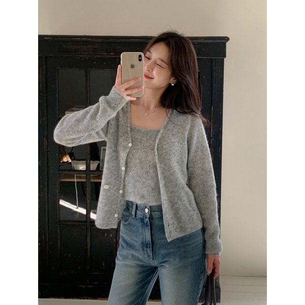 Mohair Cardigan Set Light Grey AT5SWF024G1