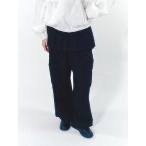 Pleats Skirt Cargo Pants Set Black