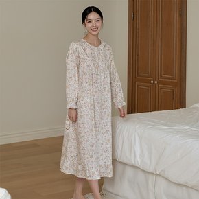 순면 60수 샤틴 여성 긴팔 원피스 잠옷 실크감촉 무형광 홈웨어
