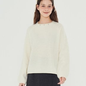 / MET jewelry neck wool knit ivory