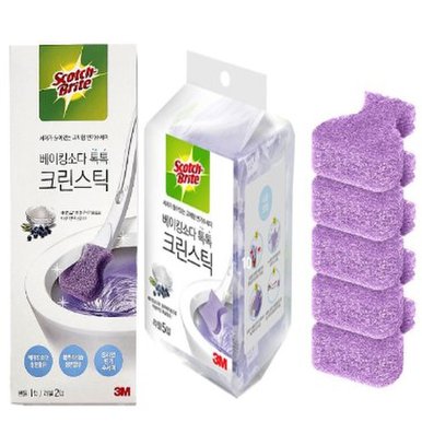 스카치브라이트 베이킹소다 톡톡 크린스틱 핸들1개 리필5입 1개 세트_화장실 청소솔 변기청소