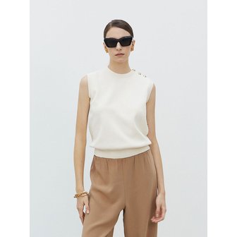 마레디마리 Gold Button Sleeveless Knit Top Ivory