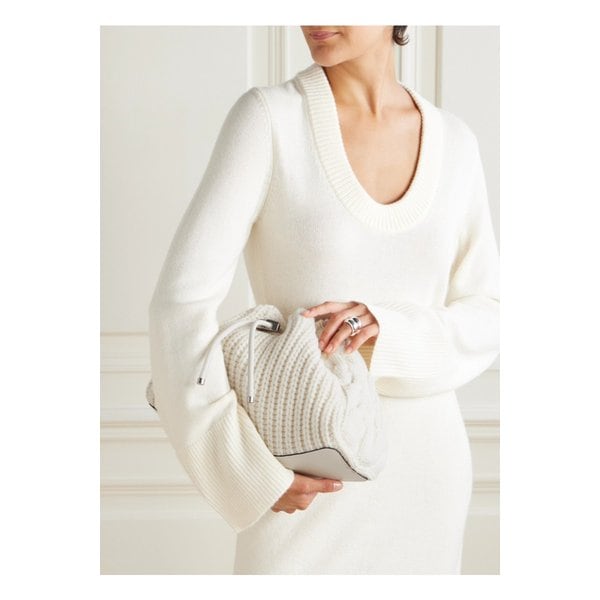봉봉 가죽 트리밍 케이블 니트 울 숄더 백 아이보리 46376663162883184