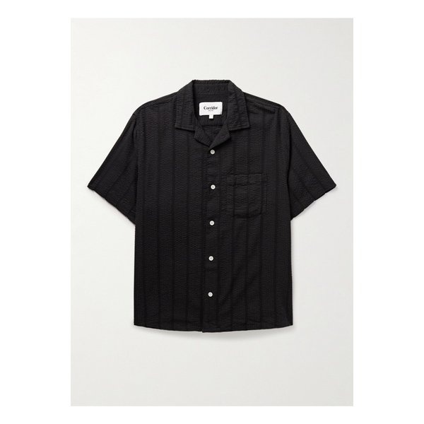 코리더 캠프 칼라 스트라이프 코튼 혼방 시어서커 셔츠 블랙 1647597330762075