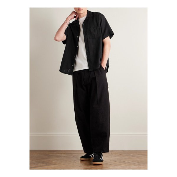 코리더 캠프 칼라 스트라이프 코튼 혼방 시어서커 셔츠 블랙 1647597330762075