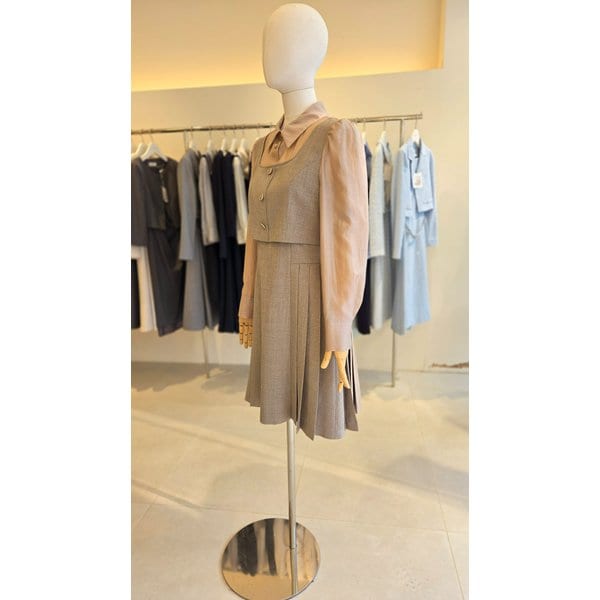 [여주점] [JJ 지고트] 여성 셔츠 배색 뷔스티에 플리츠 원피스 GS3A0OP231