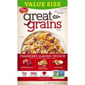 [해외직구] Great  Grains  Post  Great  Grains  크랜베리  아몬드  크런치  아침  시리얼  통곡물  480g