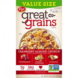  [해외직구] Great  Grains  Post  Great  Grains  크랜베리  아몬드  크런치  아침  시리얼  통곡물  480g