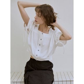 Square neck strap shirring crop blouse (2color)