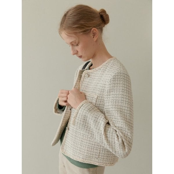 [리퍼브] CLASSIC CHECK TWEED JACKET CREAM