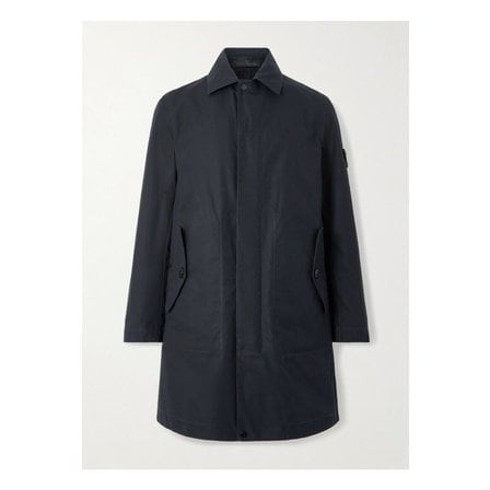 스톤아일랜드 고스트 로고 아플리케 오가닉 코튼 캔버스 트렌치 코트 블랙 1647597359676987