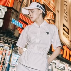 [비밀특가] 메쉬 우븐믹스 여성 중힙기장 반팔 자켓 화이트