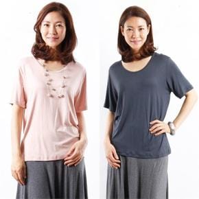 빅사이즈사랑해요 1733L104 쫀쫀 U넥 반팔티 WW (S6884268)