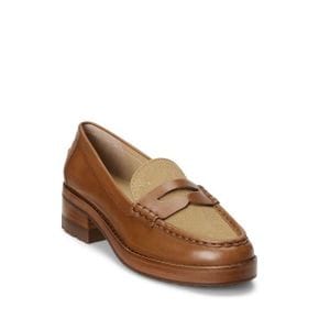 우먼 로렌 랄프로렌 Wren 레더  캔버스 페니 로퍼 - 딥 Saddle Tan/Camel 8605458