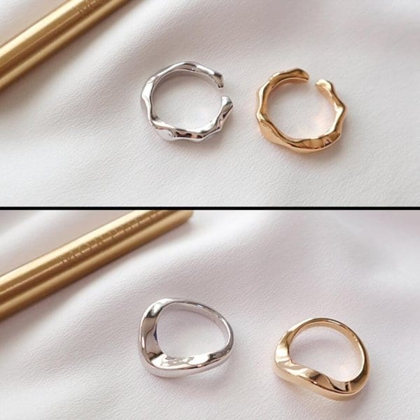 [옷자락] 여자 도톰 웨이브 펀칭 데일리 레이어드 반지