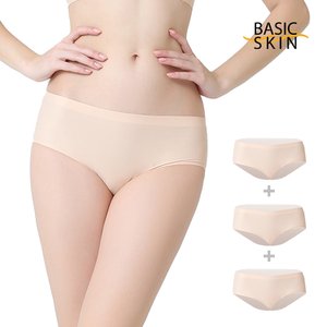 BASICSKIN 베이직스킨 이너웨어 3SET 심리스 삼각팬티 무봉제 노라인 누디팬티 편한속옷 BEE-T264A