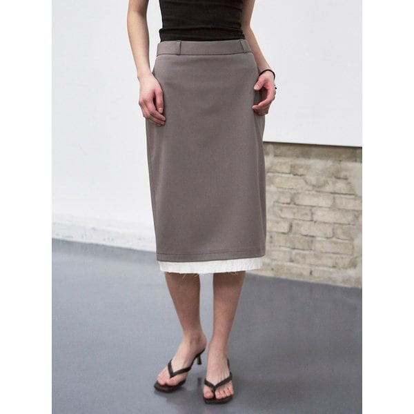 포그 레이어드 미디 스커트 [brownie gray]